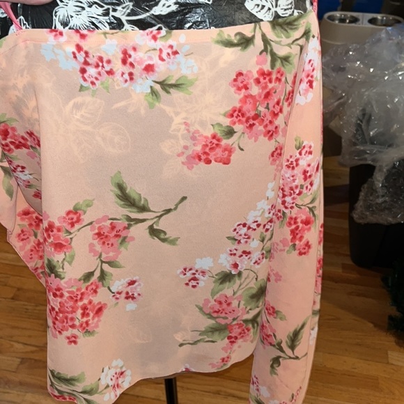 ONE Shoulder top light peach silky w/ sleeve ribbon tie at shoulder - Picture 3 of 11